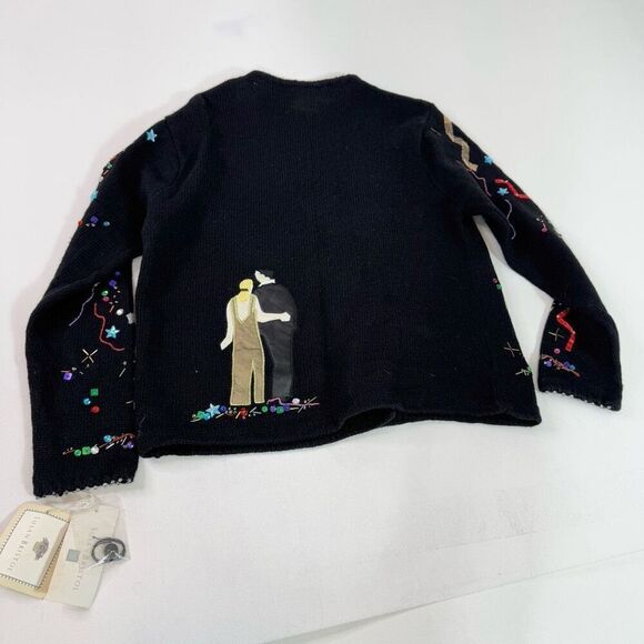 Susan Bristol Cardigan Sweater Womens Medium y2K 1999 Embroidered New Years Eve - Picture 7 of 10